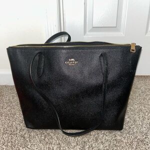 Coach Black Leather Tote with Gold Accents